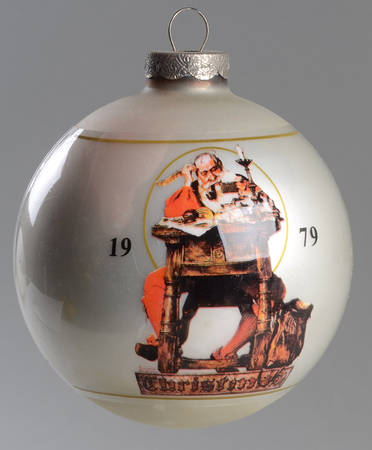 Norman Rockwell-Ball Ornament Santa  At Desk With Mailbag - Boxed