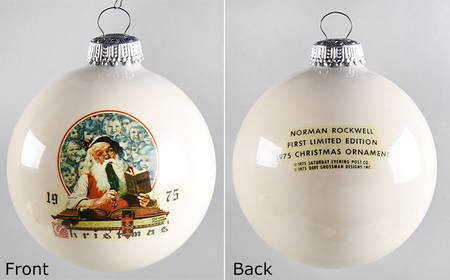 Norman Rockwell-Ball Ornament Santa With Feather Quill - With Box