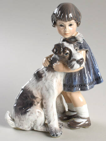 Dahl Jensen Figurine Girl Hugging Terrier - No Box