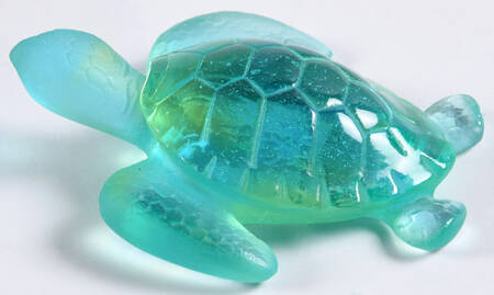 Daum Figurines Gold Green Sea Turtle - Boxed