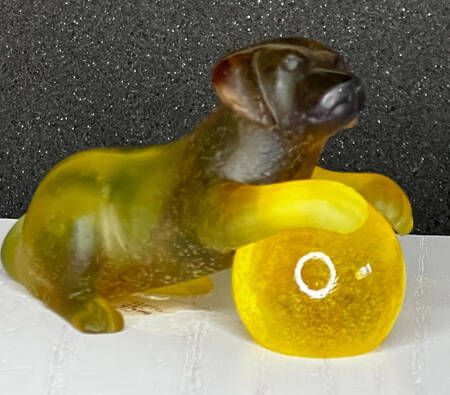 Daum Figurines Puppy With Ball-Amber/Gold - No Box