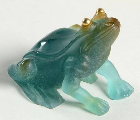 Daum Figurines Frog/Golden Eyes-Turquoise - No Box