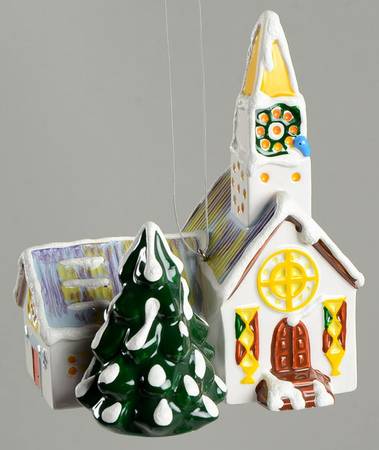 Snow Village Ornament Replica Of Steepled Church - No Box