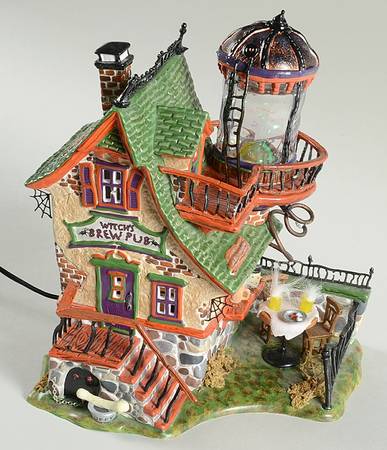 Snow Village Halloween Witch's Brew Pub-Multi-Color Light Effec - No Box