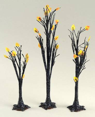 Snow Village Halloween Spooky Black Glitter Tree - Boxed