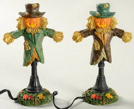 Snow Village Halloween Lit Scarecrow Lamps, Set Of 2 - No Box