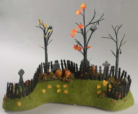 Snow Village Halloween Haunted Fiber Optic Backdrop - No Box