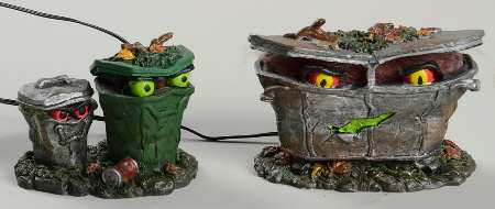Snow Village Halloween Spooky Trash Cans - No Box