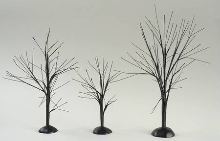 Snow Village Halloween Black Bare Branch Trees - Bx393 With Box