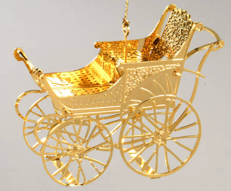 1988 Gold Christmas Ornament Collection Baby Carriage - With Box