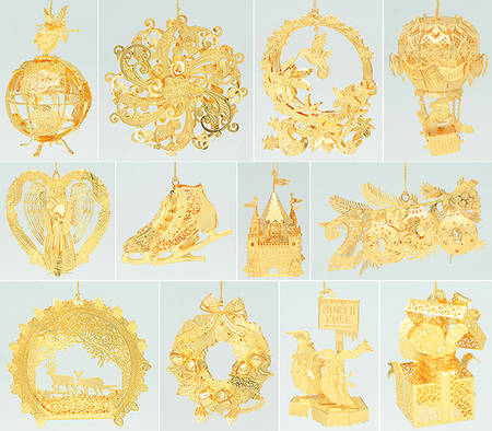 2000 Gold Christmas Ornament Collection Boxed Set Of 12 - Boxed