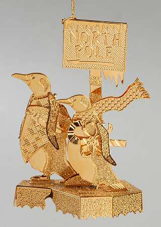 2000 Gold Christmas Ornament Collection North Pole Penguins - No Box