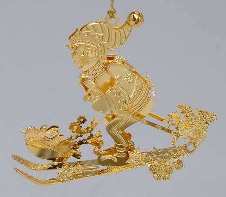2002 Gold Christmas Ornament Collection Skier's Delight - No Box