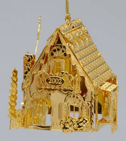 2002 Gold Christmas Ornament Collection Gingerbread House - No Box