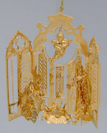 2002 Gold Christmas Ornament Collection Born In A Manger - Boxed