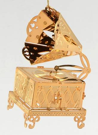 1997 Gold Christmas Ornament Collection Phonograph - Boxed