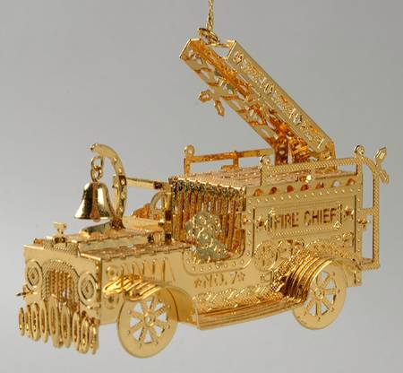 1998 Gold Christmas Ornament Collection Toy Fire Engine - Boxed