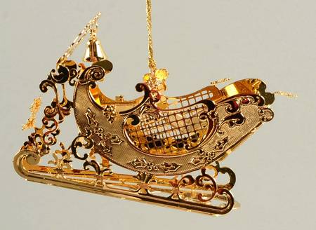 1995 Gold Christmas Ornament Collection Sleigh - No Box