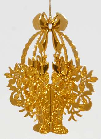 1987 Gold Christmas Ornament Collection Poinsettia Basket - Boxed
