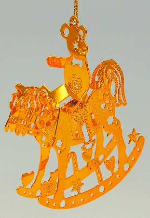 1987 Gold Christmas Ornament Collection Rocking Horse - No Box
