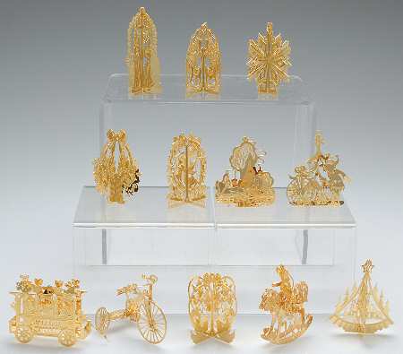 1987 Gold Christmas Ornament Collection Set Of 12 - Boxed