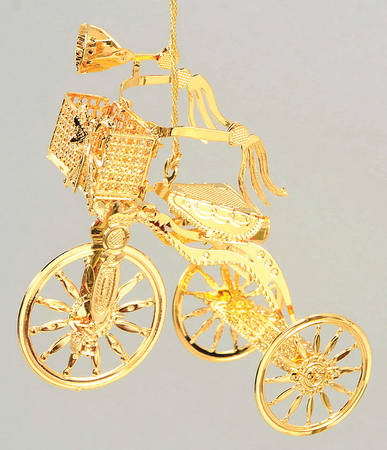 2001 Gold Christmas Ornament Collection Festive Tricycle - No Box