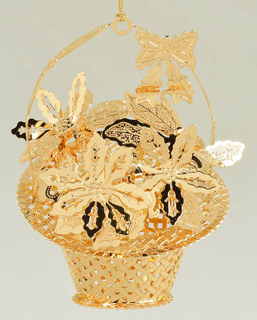 1999 Gold Christmas Ornament Collection Poinsettia Basket - No Box