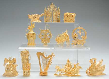 1999 Gold Christmas Ornament Collection by Danbury Mint