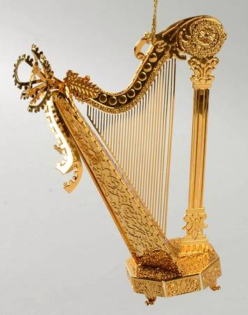 1999 Gold Christmas Ornament Collection Classical Harp - No Box