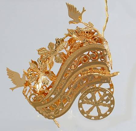 1999 Gold Christmas Ornament Collection Flower Cart - No Box