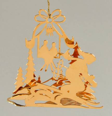 1985 Gold Christmas Ornament Collection Skiing - No Box