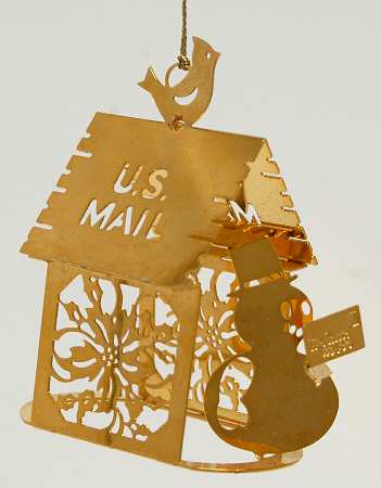 1986 Gold Christmas Ornament Collection Santa's Mailbox - With Box