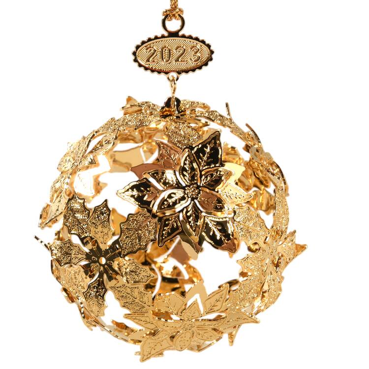 Annual Gold Christmas Ornaments Poinsettia Ball - Boxed