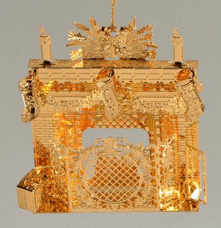 Annual Gold Christmas Ornaments Festive Fireplace - Boxed