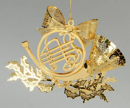 Annual Gold Christmas Ornaments French Horn - Boxed