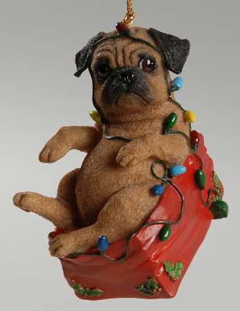 Pugs and Kisses Ornament Lit Up With Mischief - No Box