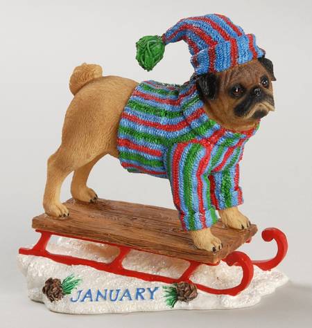 Pug Calendar Figurines by Danbury Mint