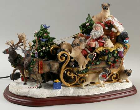 Pug Christmas Figurines Pug Christmas Sleigh - Boxed