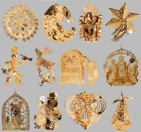 2004 Gold Christmas Ornament Collection Set Of 12 - No Box