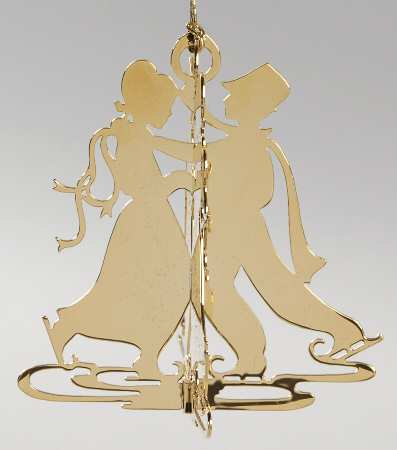 1982 Gold Christmas Ornament Collection Dancing Skaters - Boxed