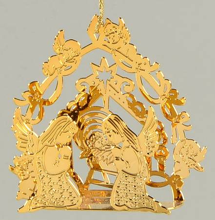 1991 Gold Christmas Ornament Collection Angels By The Manger - No Box