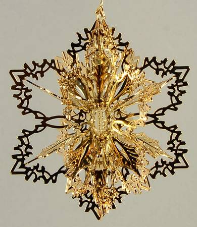 2011 Gold Christmas Ornament Collection Holly Snowflake - No Box