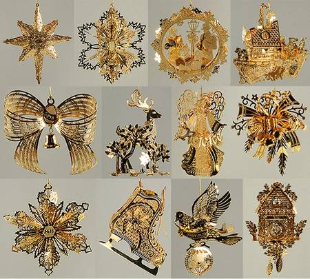 2011 Gold Christmas Ornament Collection Boxed Set Of 12 Ornaments - Boxed
