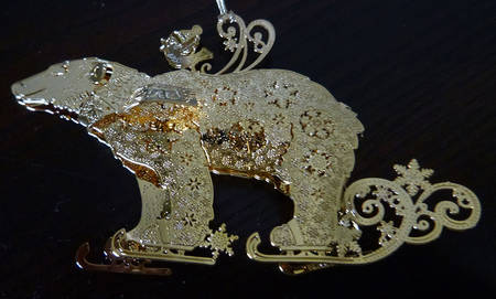 2015 Gold Christmas Ornament Collection Skating Polar Bear - No Box