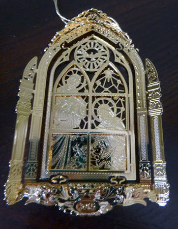 2015 Gold Christmas Ornament Collection Nativity Window - No Box
