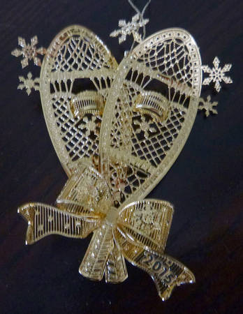2015 Gold Christmas Ornament Collection Snow Shoes - No Box