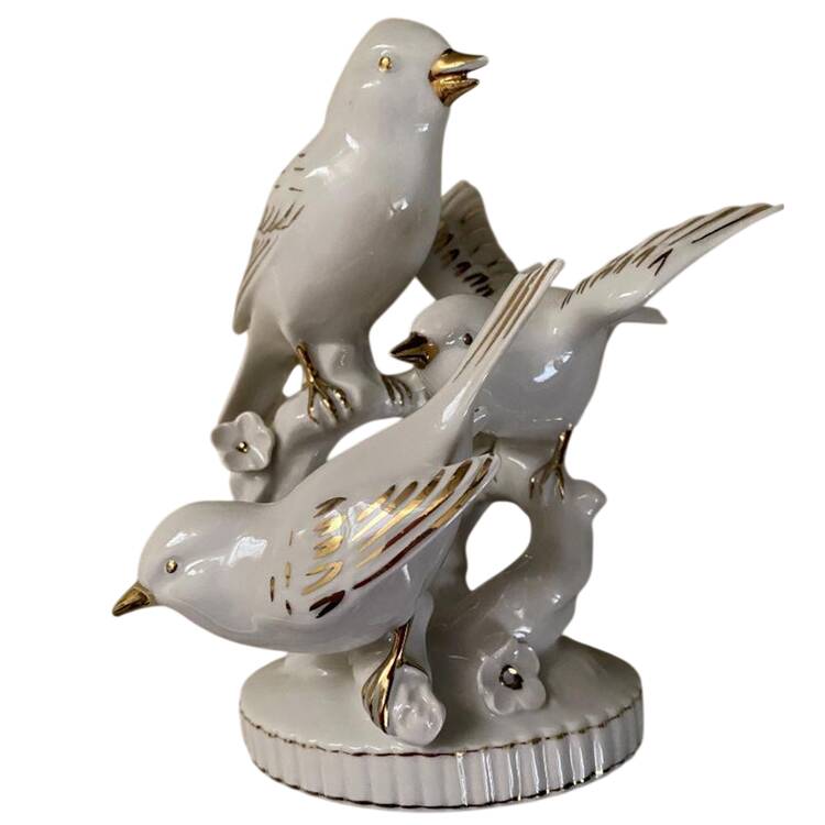 ERPhila Figurine 3 White&Gold Birds On Branch - No Box by Eberling & Reuss