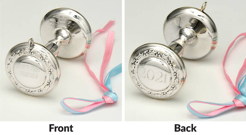 Baby's First Christmas Baby Rattle (Pink&Blue Ribbon) - Boxed