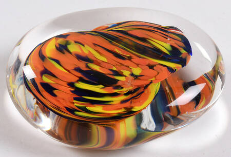 Art Glass Paperweights Orange,Blue.Yellow Swirl - No Box