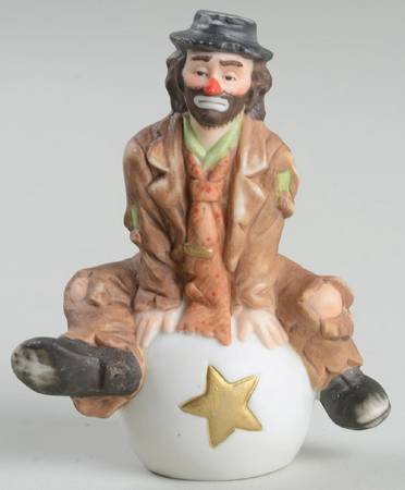 Emmett Kelly Jr Collection Mniatures On Ball-Legs Down/Black Hat - Boxed